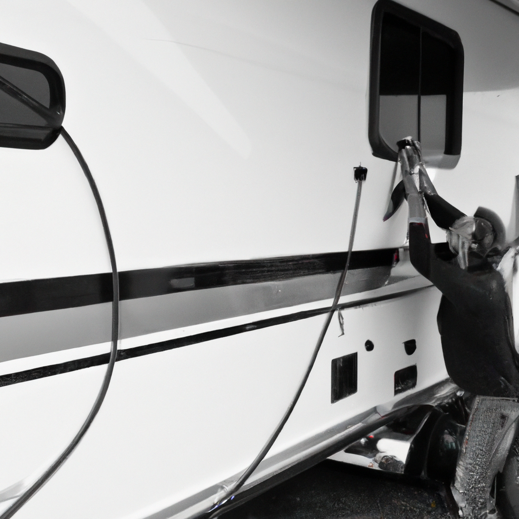 A professional detailer cleaning an RV.