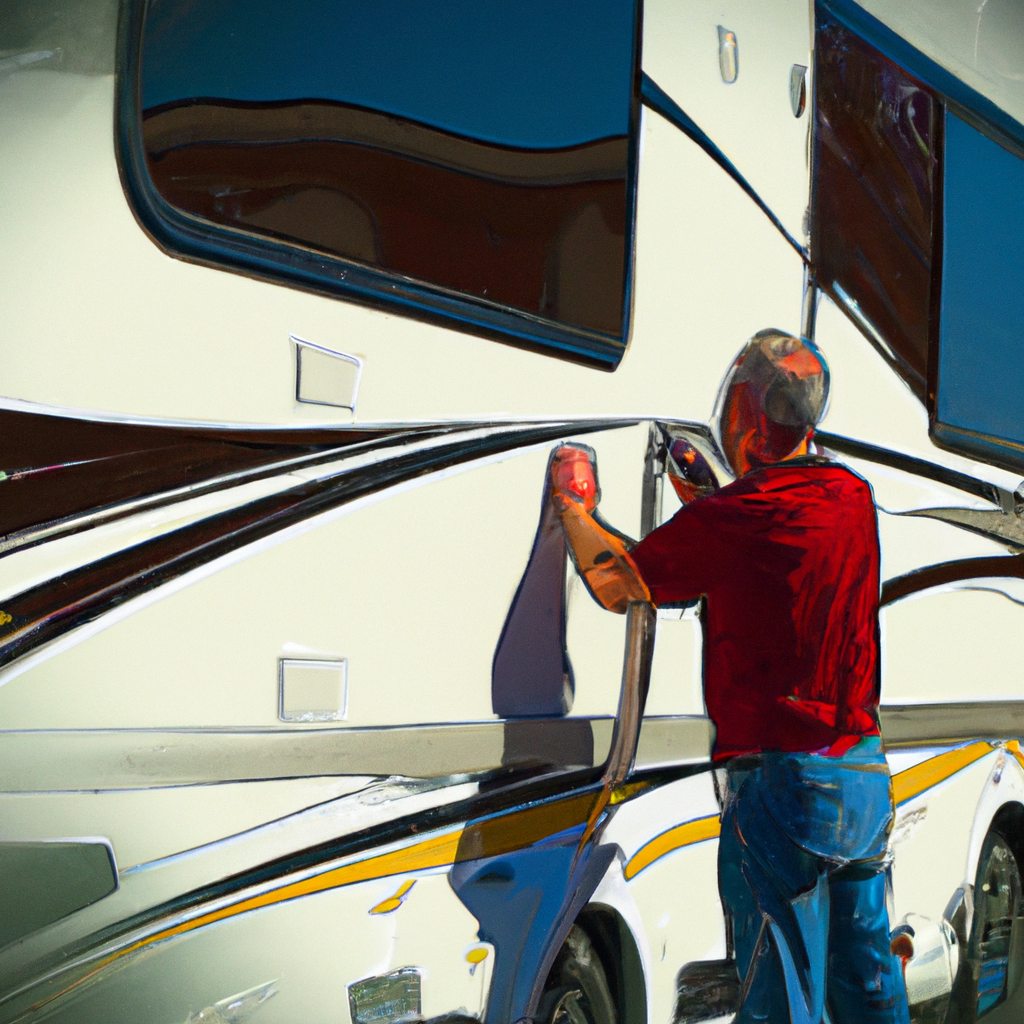 A professional detailer cleaning an RV.