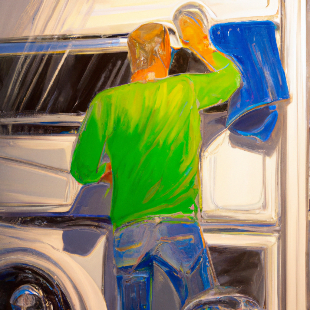 A sparkling RV being meticulously cleaned.